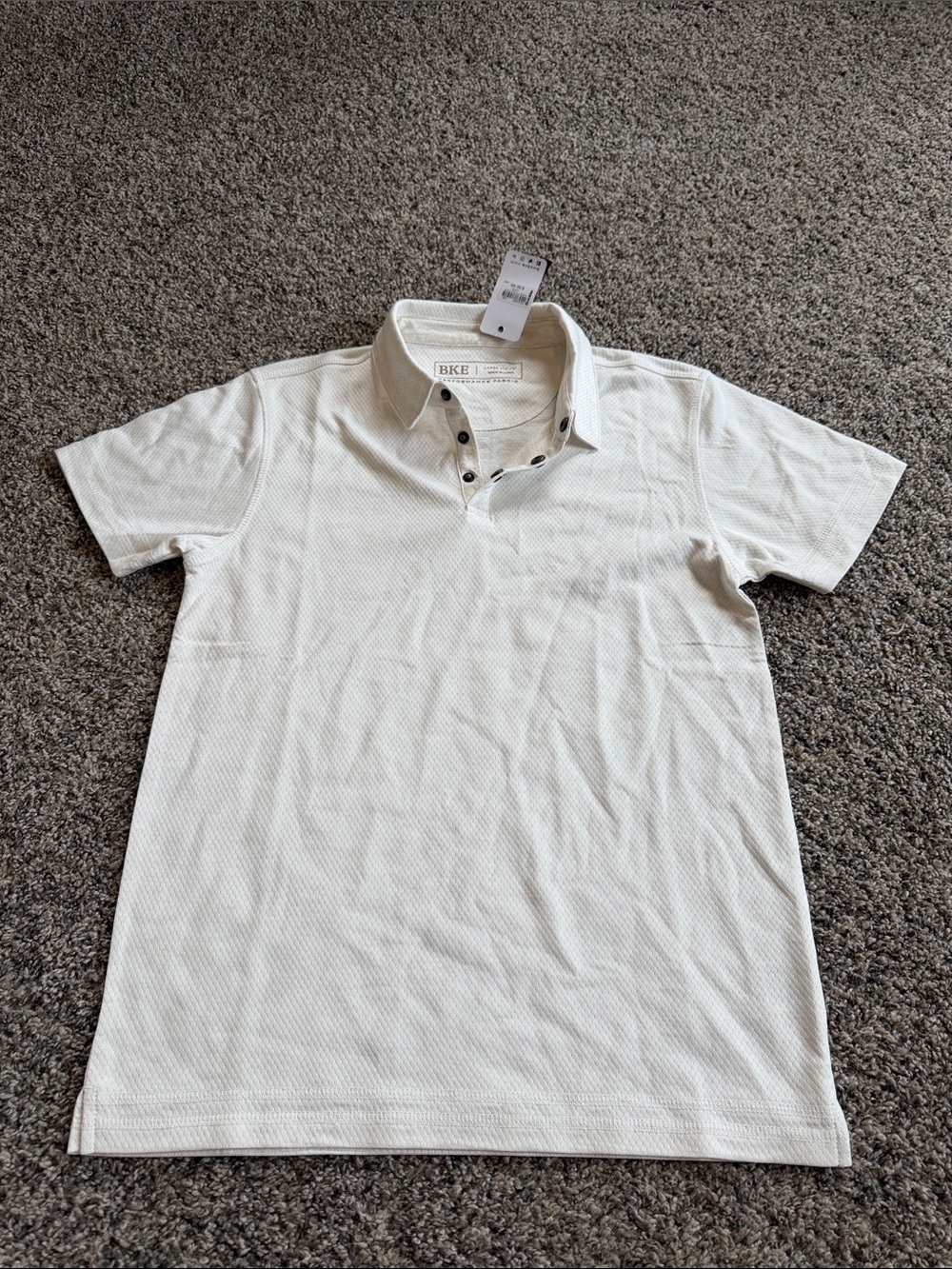 BKE NWT Boys Cream Performance Textured Short Sleeve Polo Size Large 14/16